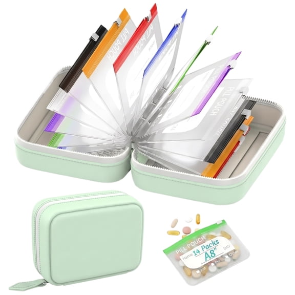 14 Pcs Pill Pouch Bags Zippered Pill Pouch Set Reusable Translucent Medicine Organizer Self Sealing Medicine Organizer Travel Plastic Bags with Slide Lock for Storage,Green 14 PCS