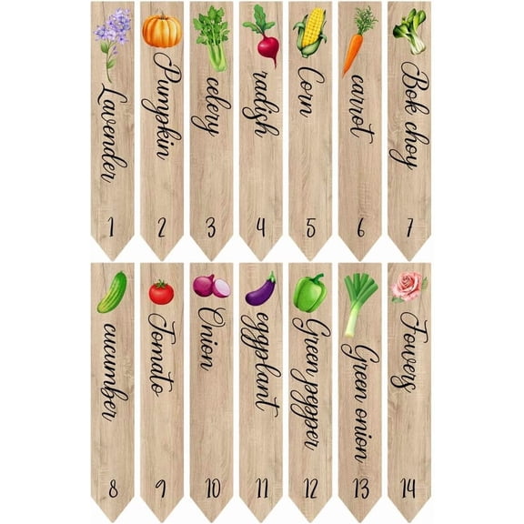 14 Pcs Plant Label Signs Funny Plant Markers Tags Garden Labels with Printed Plant Name Patterns Waterproof Plant Marker Stakes for Seed Pot Flowers Vegetables Nursery
