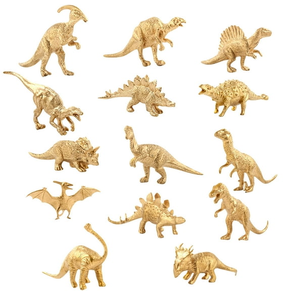 14 Pcs Plastic Dinosaur Model Set For Birthday Party Decorations And Handmade Model Toys Golden Version