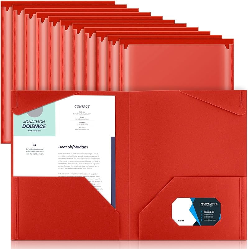 14 Pcs Plastic Folders with Clear Front Pockets Heavy Duty File Folders ...