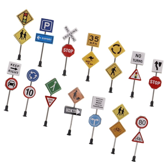 WRISTBIQUE 14-Piece Traffic Sign Set for Kids, ABS Sand Table Toys in Assorted Colors for Play and Model Building
