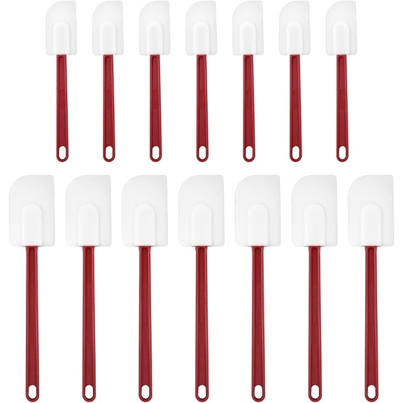14 Pcs Silicone Rubber Spatula, 10in/14in Commercial Spatula 450 Fahrenheit Heat Resistant, Non Stick Heavy Duty Scraper for Kitchen Cook Mix Fry Spread Bake, Dishwasher Safe(Deep Red and White)