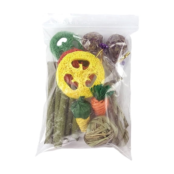 14 Pcs Small Pet Chew Toy Set, Loofah and Wood Rabbit Molar Toys, Guinea Pig Boredom Reliever, Hamster Enrichment Kit, Natural Fiber Teething Accessories