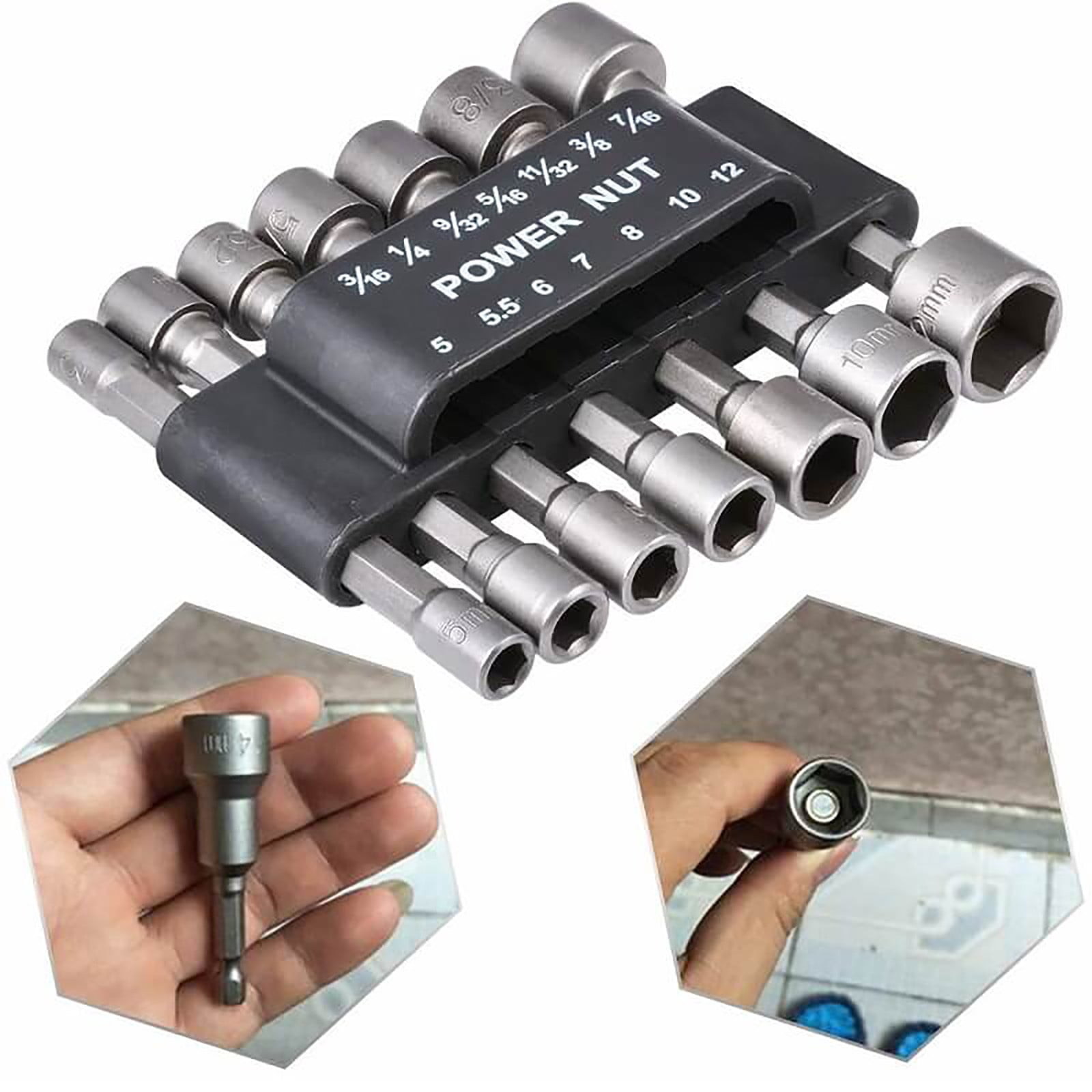 14 Pcs Socket Nut Driver Set, Heavy Duty Hex Drill Bits Sets, Impact ...