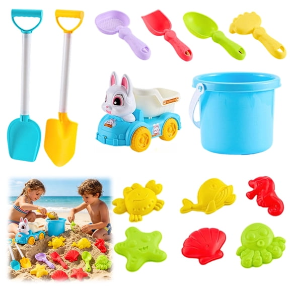 14 Pcs Toddler Beach Sand Toys with Crab Water Wheel Sand Timer, Large Sand Bucket, Digging Shovels Rakes, Ocean Animal Sand Molds, Sandbox Outdoor Pool Bath Water Play Toys,Gift for Kids 3+