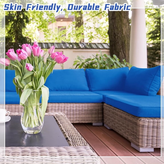 14 Pcs Waterproof Outdoor Cushion Covers 24 x 24 Proof Wicker Sofa Sectional Slipcovers for Rattan Conversation Sectional Set Supplies, Covers Only(Blue,14 Pcs)