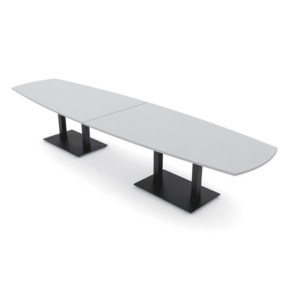 14 Person Arc Boat Modular Powered Conference Table Double Black Bases