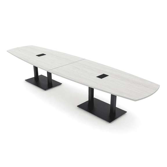14 Person Arc Boat Modular Powered Conference Table Double Black Bases