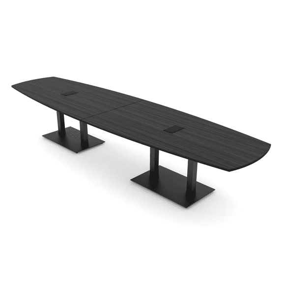 14 Person Arc Boat Modular Powered Conference Table Double Black Bases