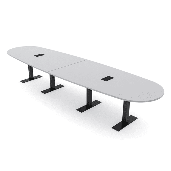 14 Person Boat Oval Conference Table With Metal T Bases Electric Units