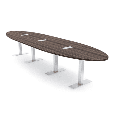 14 Person Modular Oval Conference Table Metal T Bases Electrical Units