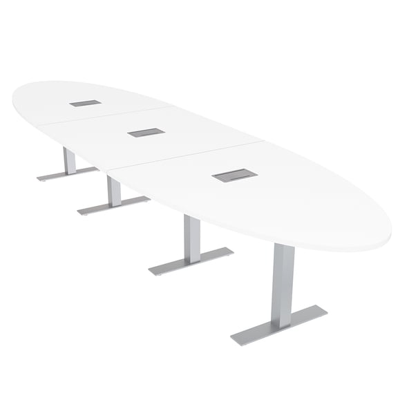 14 Person Modular Oval Conference Table Metal T Bases Electrical Units