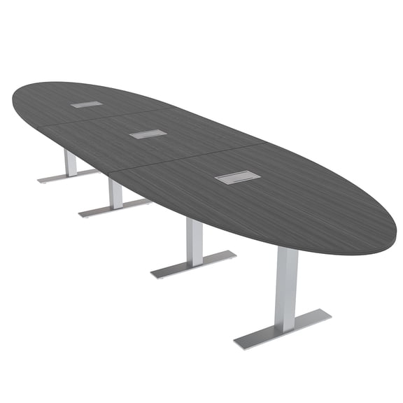14 Person Modular Oval Conference Table Metal T Bases Electrical Units