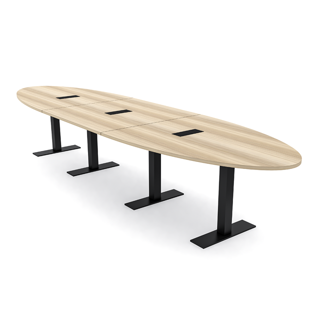 14 Person Modular Oval Conference Table Metal T Bases Electrical Units