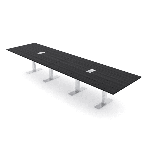 14 Person Modular Powered Rectangular Conference Table Metal T Bases