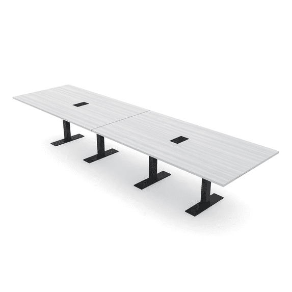 14 Person Modular Powered Rectangular Conference Table Metal T Bases