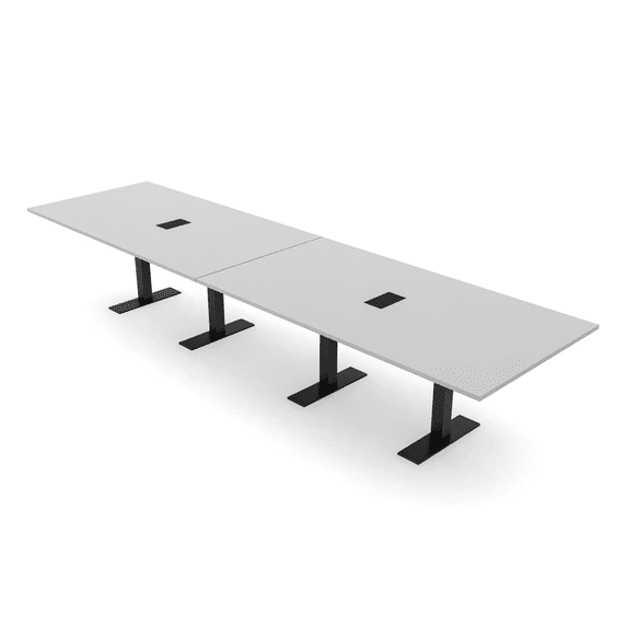 14 Person Modular Powered Rectangular Conference Table Metal T Bases