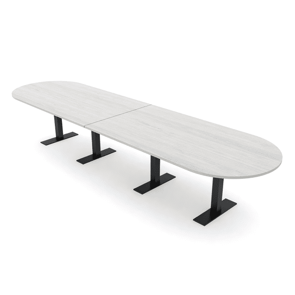 14 Person Modular Racetrack Conference Table Metal T Bases Power Units