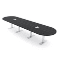 thumbnail image 1 of 14 Person Modular Racetrack Conference Table Metal T Bases Power Units, 1 of 8