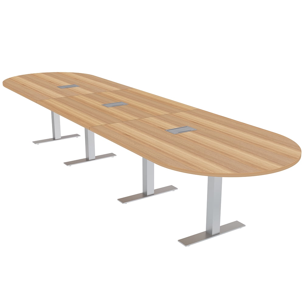 14 Person Modular Racetrack Conference Table Metal T Bases Power Units ...