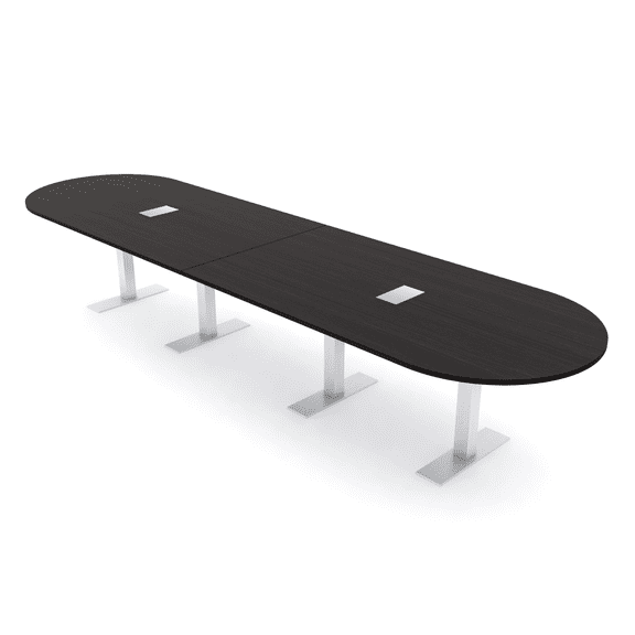 14 Person Modular Racetrack Conference Table Metal T Bases Power Units