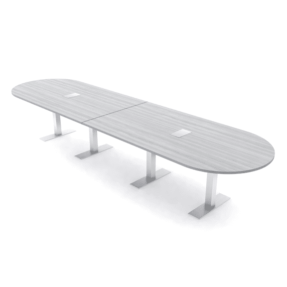 14 Person Modular Racetrack Conference Table Metal T Bases Power Units