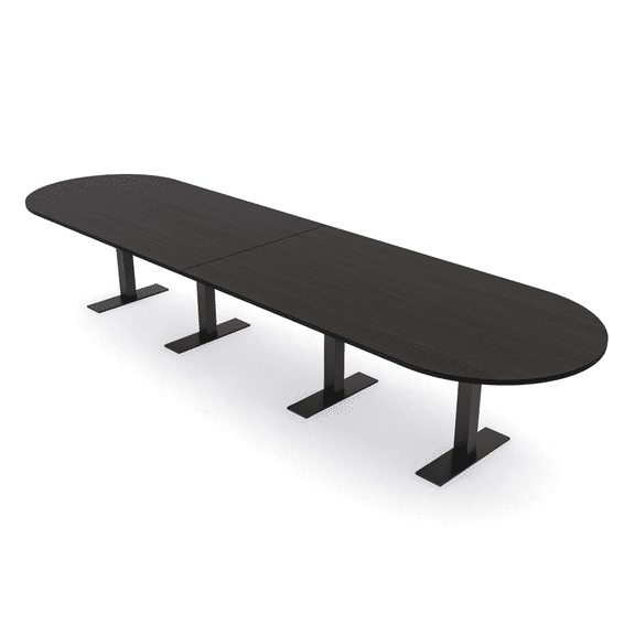 14 Person Modular Racetrack Conference Table Metal T Bases Power Units