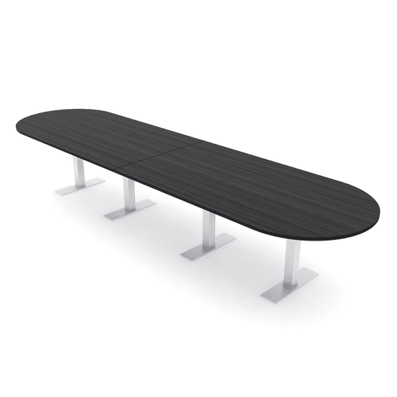 14 Person Modular Racetrack Conference Table Metal T Bases Power Units