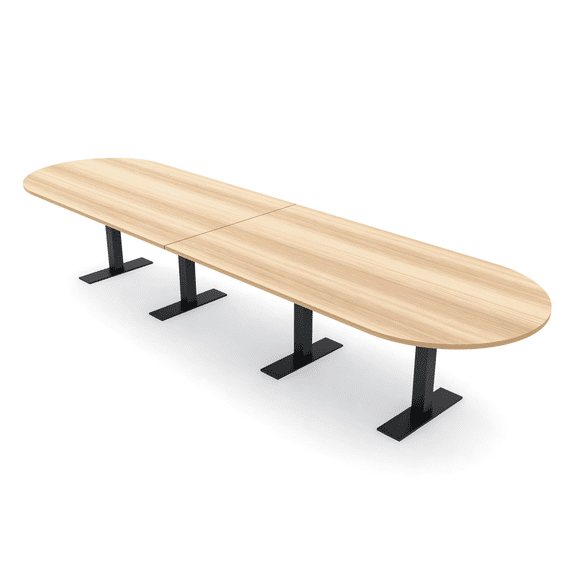 14 Person Modular Racetrack Conference Table Metal T Bases Power Units