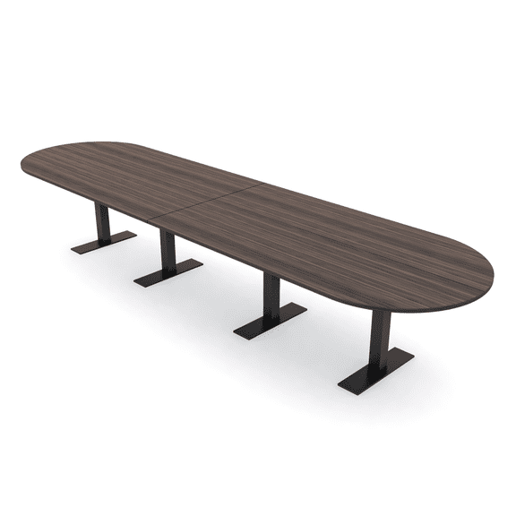 14 Person Modular Racetrack Conference Table Metal T Bases Power Units