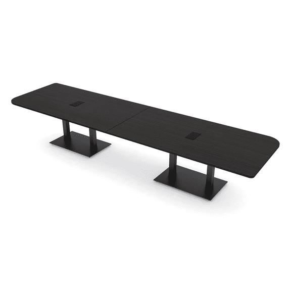 14 Person Rounded Corner Boardroom Table With Metal Base Power Module