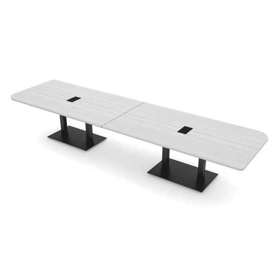 14 Person Rounded Corner Boardroom Table With Metal Base Power Module