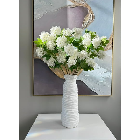 Evie Faux Snowball Hydrangea Spray, 30 White Artificial Flower Stems Set of 3 Realistic Silk Floral Decor