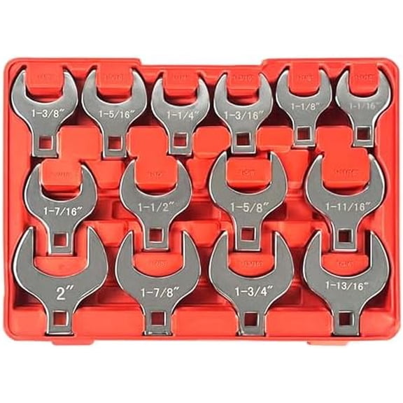14-Piece 1/2 Drive Jumbo Crowfoot Wrench Set, SAE Sizes from 1-1/16" to 2" with Storage Tray,Chrome Vanadium Steel and Fully Polished Chrome Finished$$