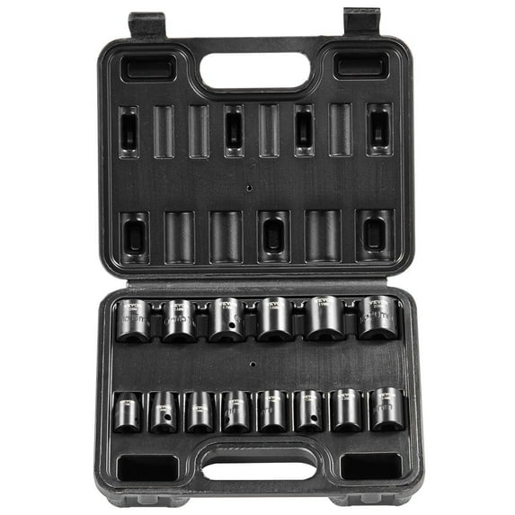14-Piece 3/8-Inch Drive 6-Point Impact Socket Set, SAE & Metric with Storage Case - Cr-V Steel Ratchet Tool Kit