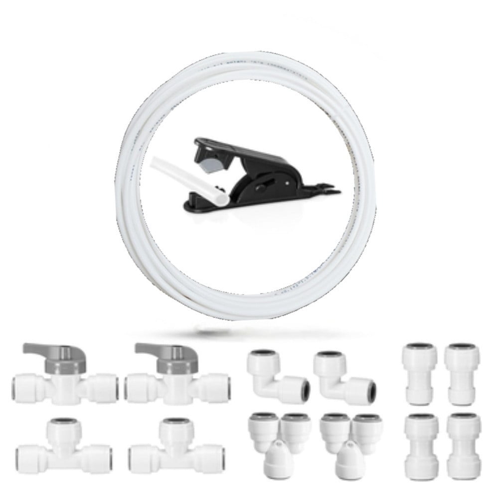 14-Piece 3/8 Inch Quick Connect Fitting Kit With 15Ft PP Tubing For RO Water Filter Systems, Refrigerators And Ice Makers, Push-to-Connect Adapters Set