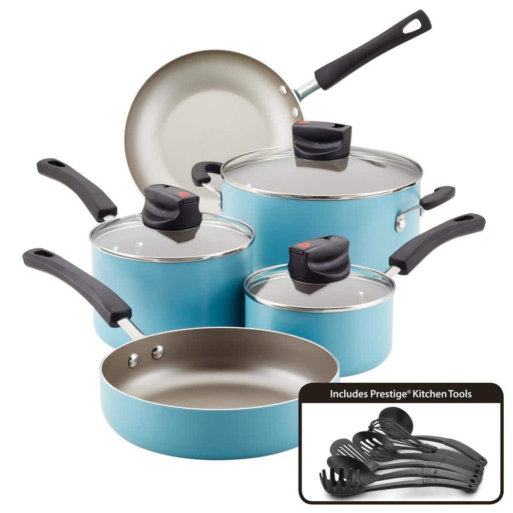 Aqua Blue 14-Piece Nonstick Aluminum Cookware Set
