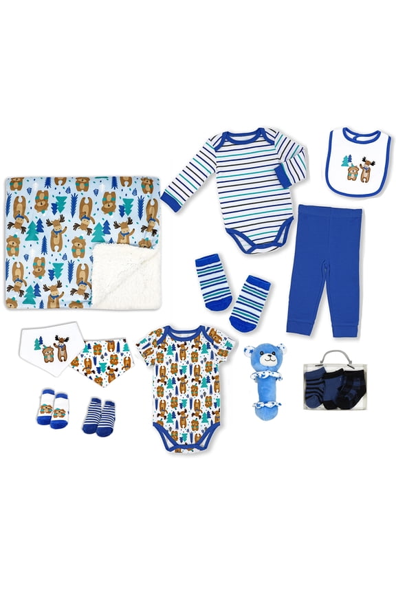 14 Piece Baby Boys Woodland Bear Infant Apparel Layette Gift Set, NB-3M