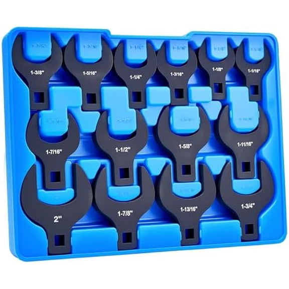 14 Piece Crows Foot Wrench Set, SAE Shockit Crows Foot for 1-1/16" to 2" Flare Nuts for 1/2" Drive Rachets & Extenders, Blackened Cr-V Steel Crowfoot Wrenches$$Tools & Hardware Other