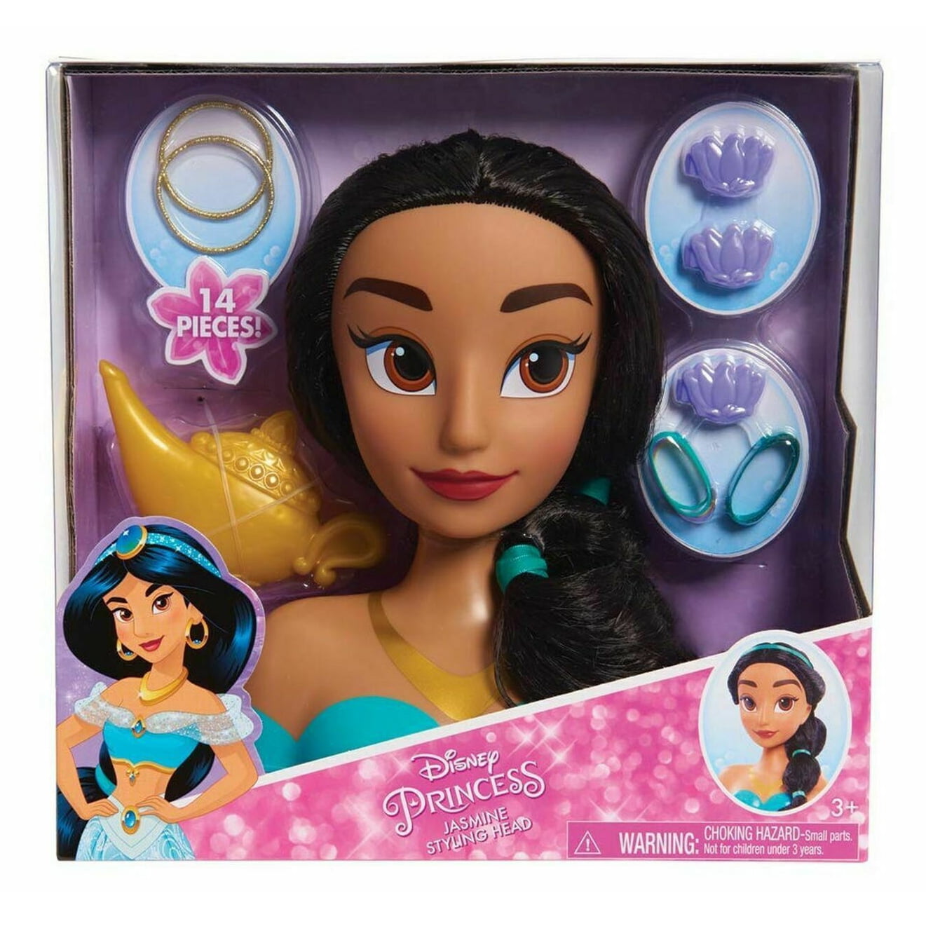 Disney Princess Belle Styling Head, Brown Hair, 10 Piece Pretend Play Set,  Beauty and the Beast, Officially Licensed Kids Toys for Ages 3 Up, Gifts