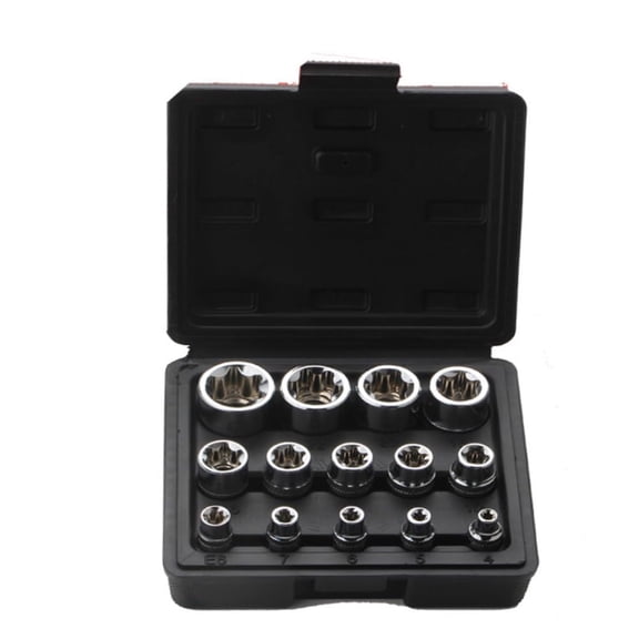 14-Piece E-TORX Socket Set 1/4" 3/8" 1/2'' Drive E-4 - E24 Female External Torque Star Socket Kit With Storage Case