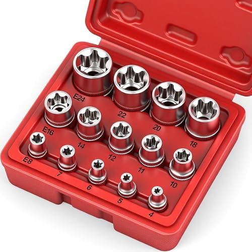 14-Piece E-TORX Socket Set - Premium Female Torx Socket Set,  Torque Star Sockets, External Torx Sockets, E4 E5 E6 E7 E8 E10 E11 E12 E14 E16 E18 E20 E22 E24$$Tools & Hardware Other