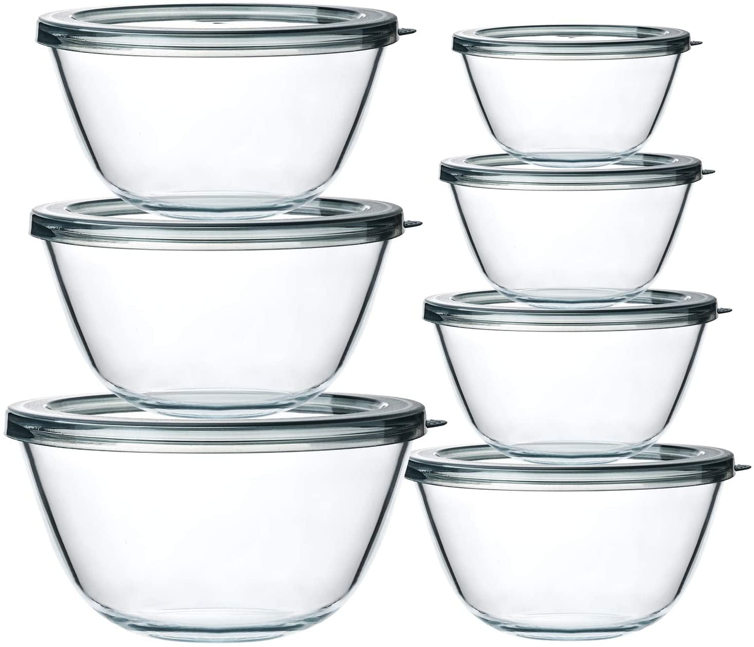 14-Piece Glass Bowls with Lids, Glass Salad Bowls Set - for Baking,  Cooking, Meal Prep and Kitchen Food Storage - Nesting and Microwave Safe