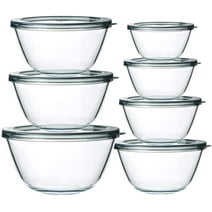 14-Piece Glass Bowls with Lids, Glass Salad Bowls Set - for Baking, Cooking, Meal Prep and Kitchen Food Storage - Nesting and Microwave Safe