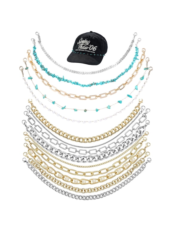 14-Piece Hat Chains for Women, Assorted Metal Hat Charms with Clips, Fashionable DIY Hat Accessories for Baseball Caps, Cowboy Hats, Beach Hats