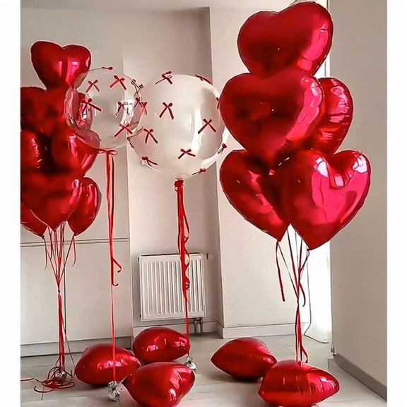 14-Piece Heart-Shaped Balloon Set with 36-Inch White Balloon, Boomerang Ball, Ribbons & Air Pump for Romantic Celebrations