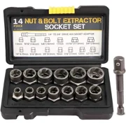 14-Piece Impact Bolt & Nut Remover Set, 3/8”Bolt Lug Nut Extractor Socket Tool Set, Damaged Bolt Nut Remover with Hex Adapter for Removing Stripped, Damaged, Rounded off and Rusted Bolts & Nuts