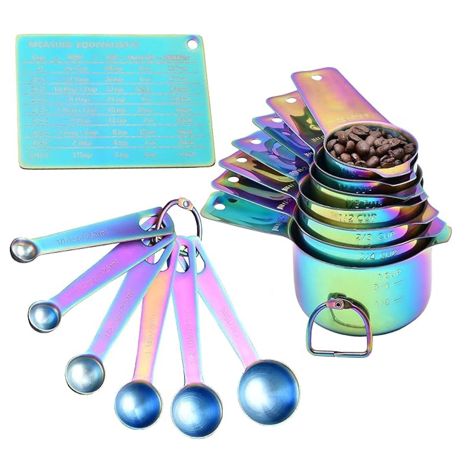14 Piece Iridescent Stainless Steel Measuring Cups and Spoons Set ...