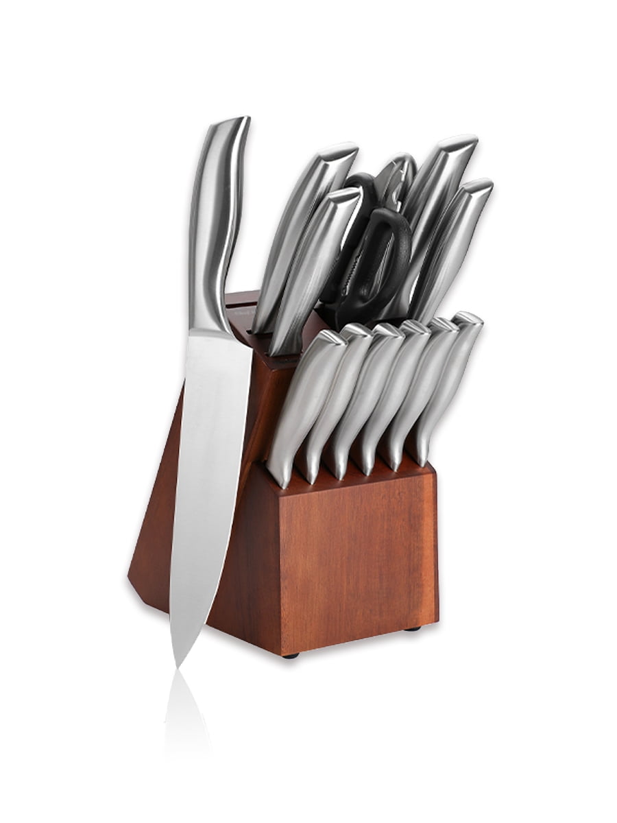 14-Piece Kitchen Knife Set with Block, High Carbon Stainless Steel Knife Block Set with Sharpener, Hollow Handle