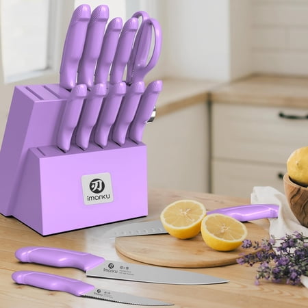 14-Piece Kitchen Knife Set with Block, High Carbon Stainless Steel Knives with Built-in Sharpener, Ergonomic Non-Slip Handle,